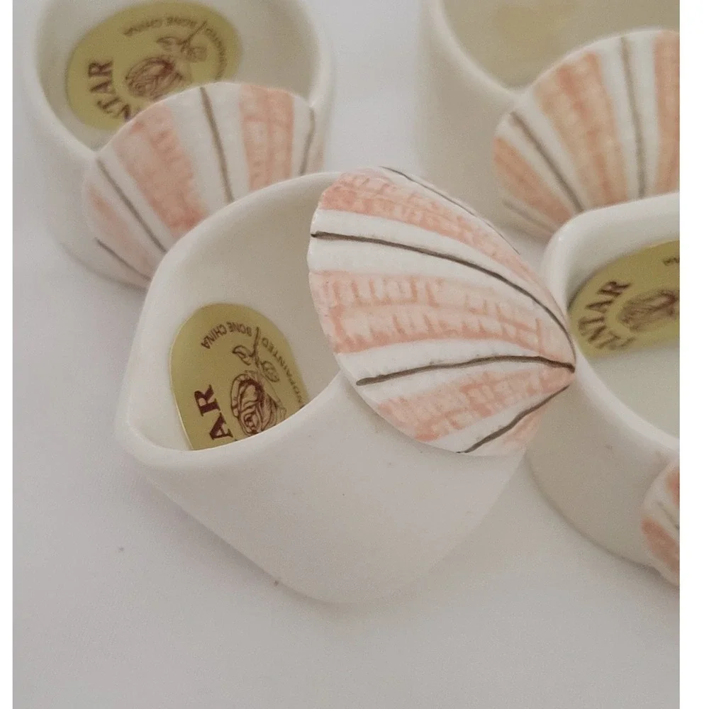 Vintage Shell Napkin Rings Set 7 Hand Painted Bone China Pintar Bloomingdale's